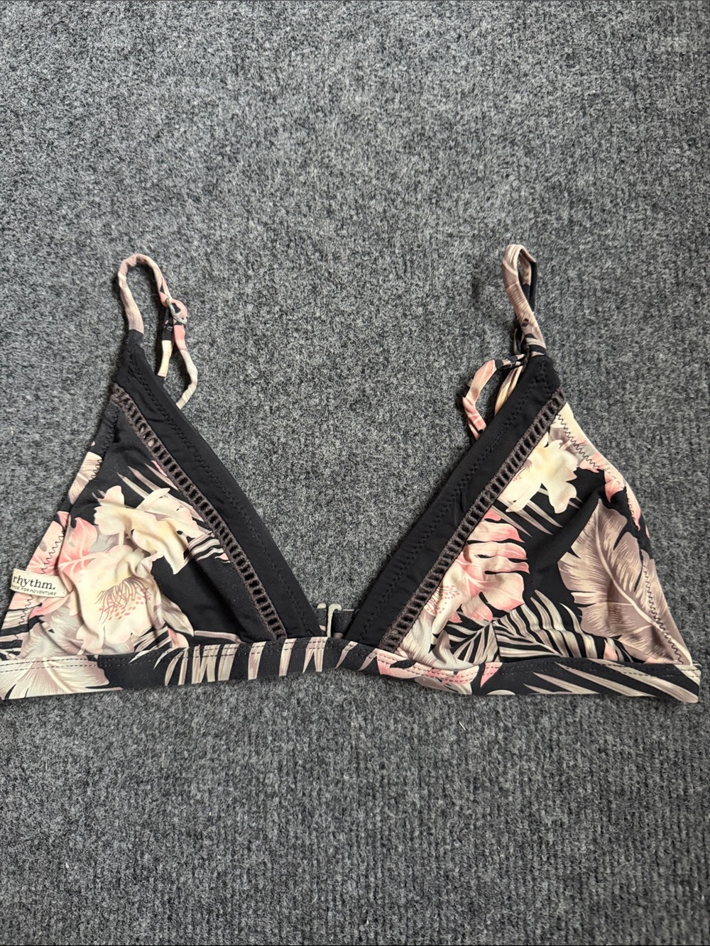 Rhythm. Black Floral Triangle Bralette with Blush Accents